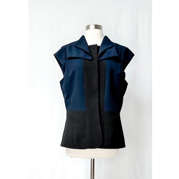 Navy & Black Structured Button Front Top size 14 Large - Picture 1 of 9